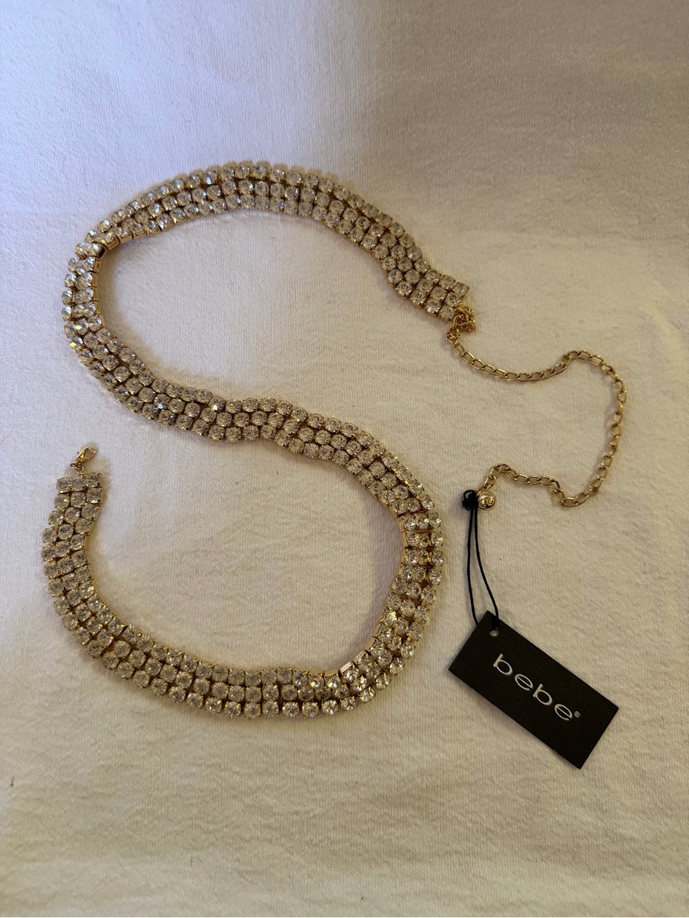 Vintage Y2K bebe 3 Row Crystal Rhinestone Chain Belt Adjustable Made in USA